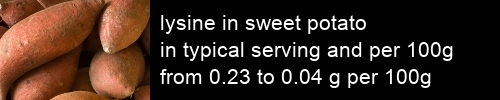 lysine in sweet potato information and values per serving and 100g